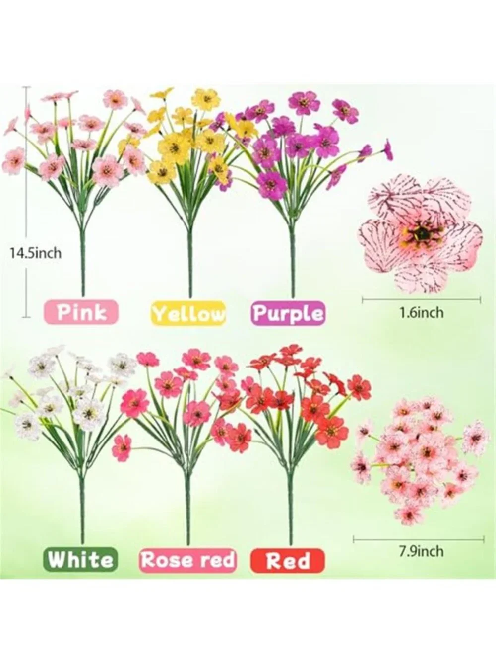 UV Resistant Fake Outdoor Flowers 6 Bundles Faux Plastic Plants No Fade Daisy